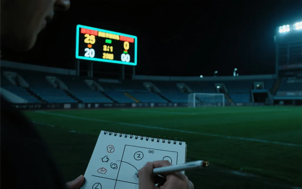 夜晚球场与记分牌的复盘氛围图
